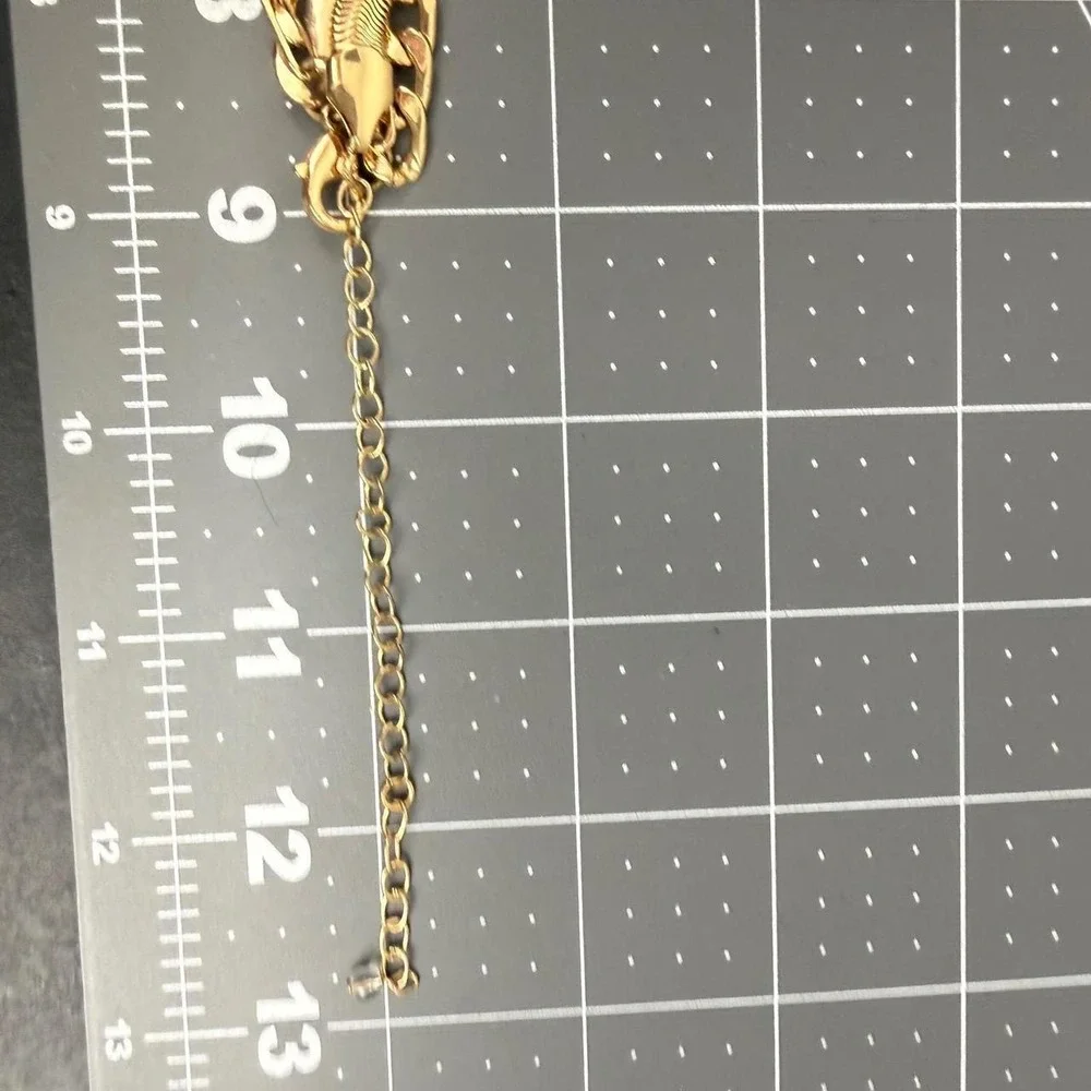 Gold Tone Necklace Triple Layered Curb Paperclip Herringbone Chain Stacked